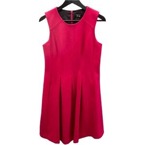 Theory Red Adison Wool Pleated Dress Pockets 8 Career Polished Twee Old Money